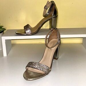 Bamboo Silver Sparkle Rhinestone Block Heels Sandals Glam Prom Size 9 Party